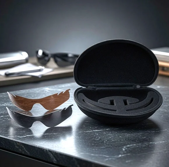 Oakley Replacement Lens Shields Brown Charcoal 2-Pair Set Hard Case Excellent