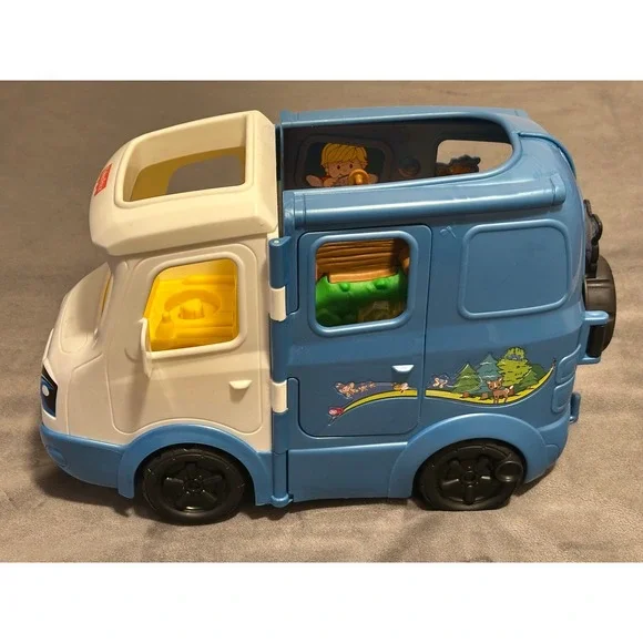 Fisher-Price Little People Camper Blue White Transforming Van Toy