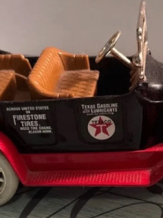 Vintage-Style Red & Black Toy Car with Brown Seats