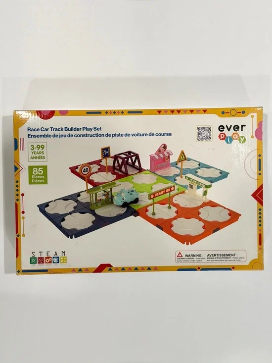 EverPlay 85 Pieces Race Car Track Building Blocks Playset STEM Educational Kids