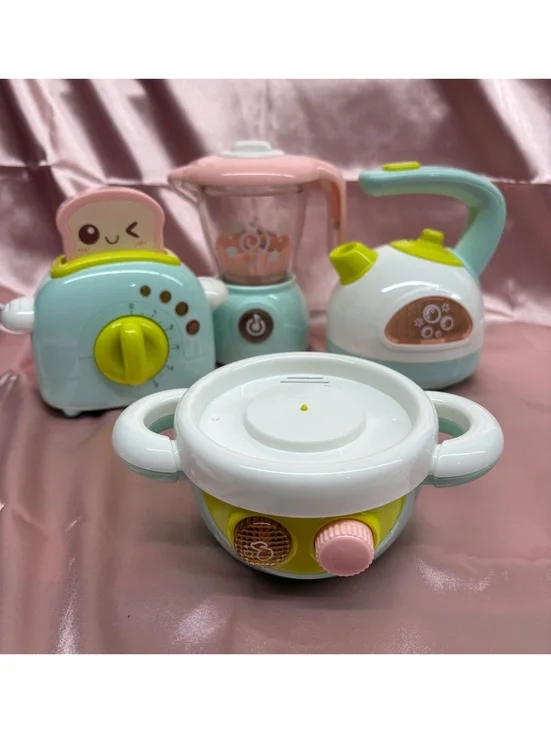 Children's Musical Four-Piece Matching Pastel Play Kitchen Appliance Set