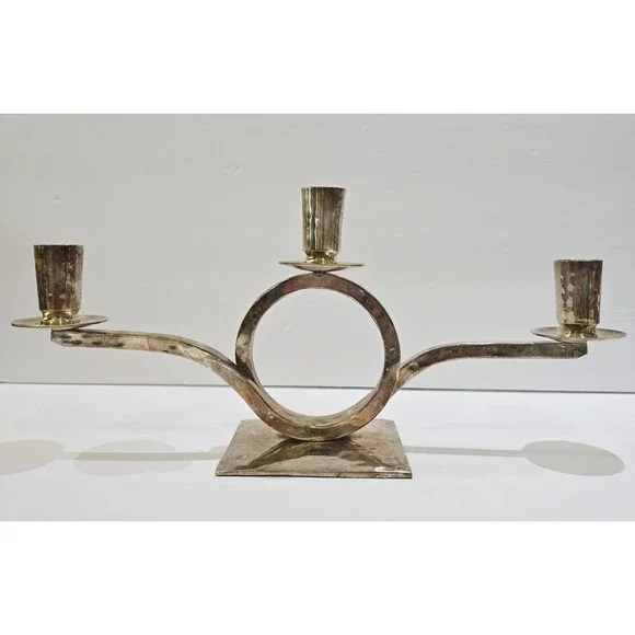 Restoration Hardware 3 Arm Candelabra MCM Hammered Silverplate Candle Holders