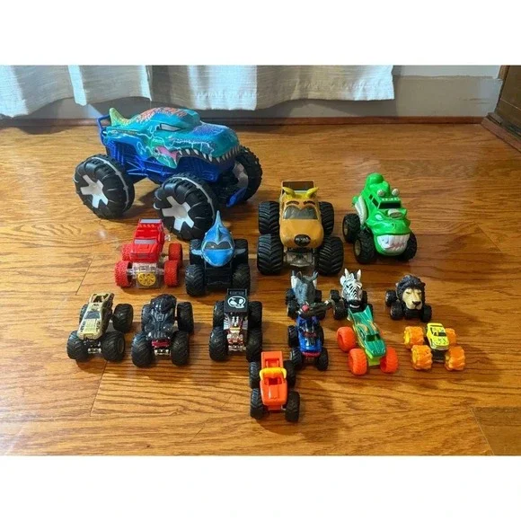Large Bundle of Monster Jam and Diecast Truck Toys - Scooby, Megalodon and More