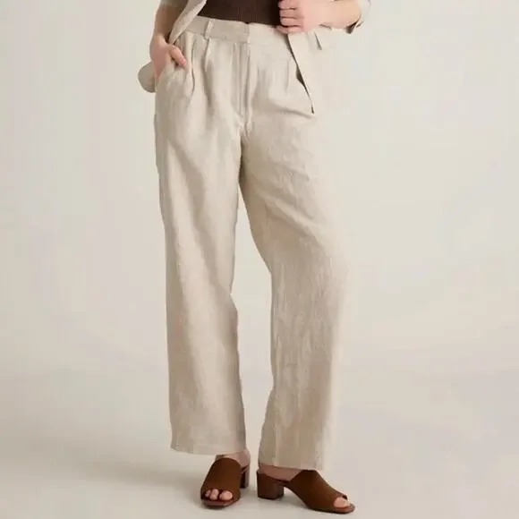 Quince 100% European Linen Pleated Trousers Pants Plus Size 16 Flax Minimalist