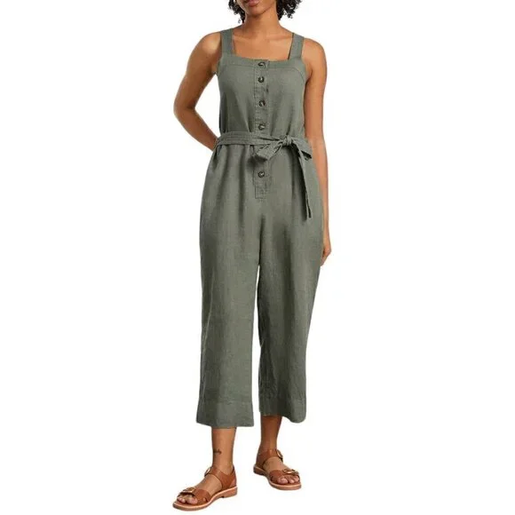 Everlane The Linen Jumpsuit in Pewter Green, Size 4, NWT
