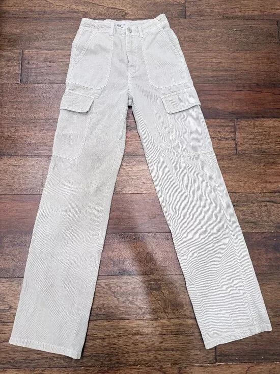 Zara Wide Leg Cargo Pants Stone Beige Utility Cotton Size US 0 EU 32