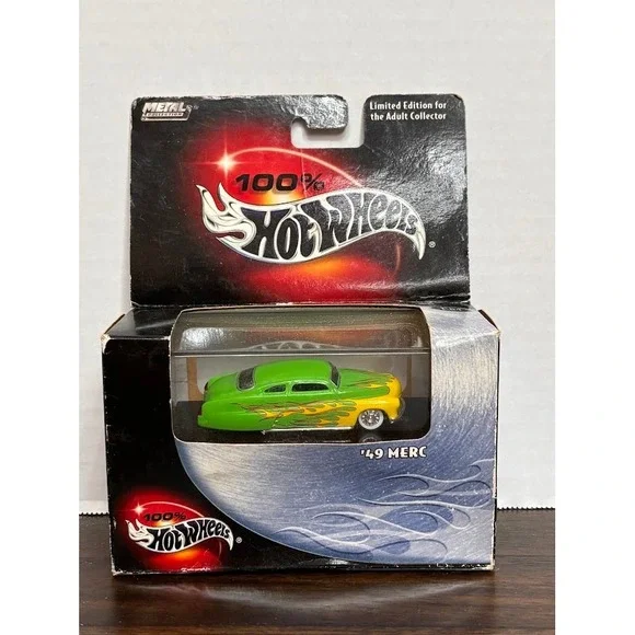 Hot Wheels 100% 2003 Metal Collection 49 Merc Green Yellow Flames No 27 1:64