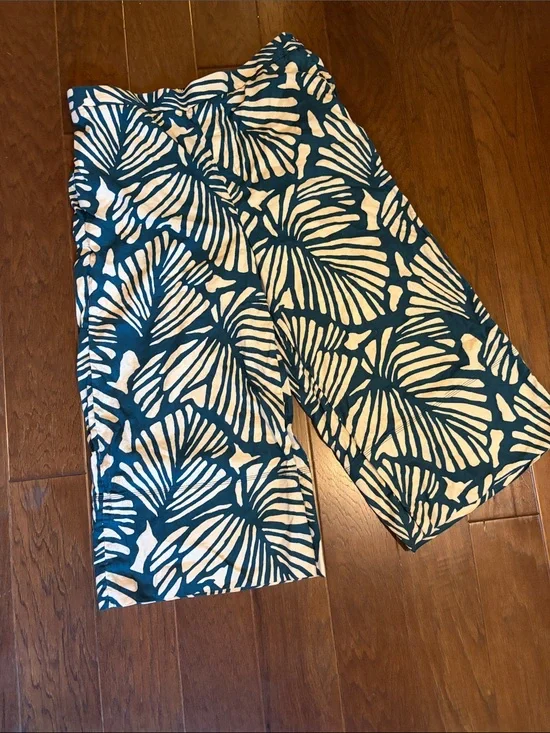Banana Republic Wide Leg Cropped Ankle Pant Palm Fern Dark Green XL Linen/Cotton