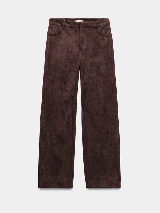 Zara NWT Wide-Leg faux suede Pants Dark Brown