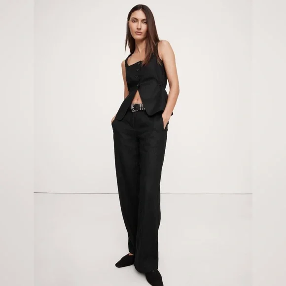 NWT Banana Republic The Everyday Wide Leg Linen Black Pant Size S/P (#713516)