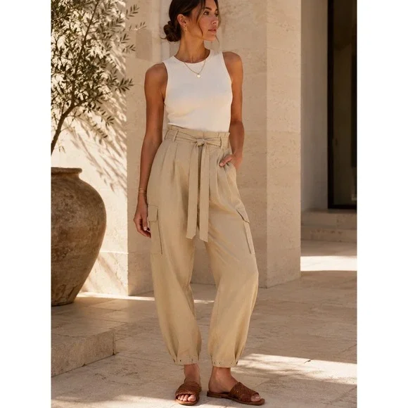 Wilfred‎ ARITZIA Kafka Linen Blend Cargo Pants Belted Utility Beige 0 Ankle Snap