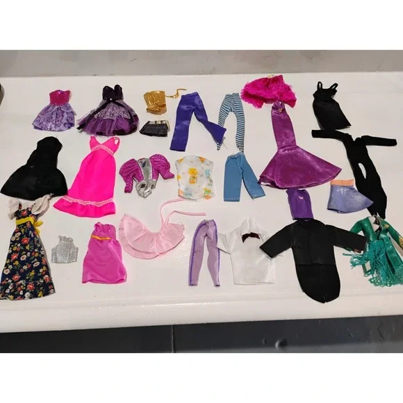 Barbie Doll Clothing Lot 25 Pieces Assorted Dresses Pants Tops Outfits Bag #3