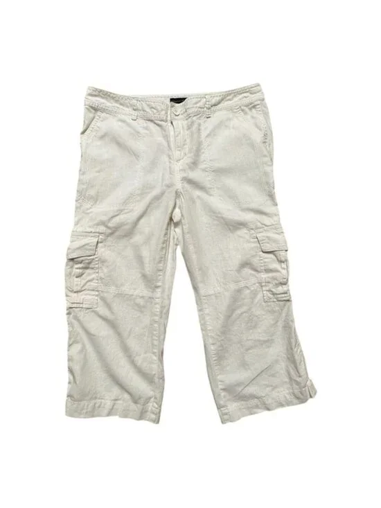 Banana Republic Linen Blend Cargo Capri Pants White Women’s Size 10