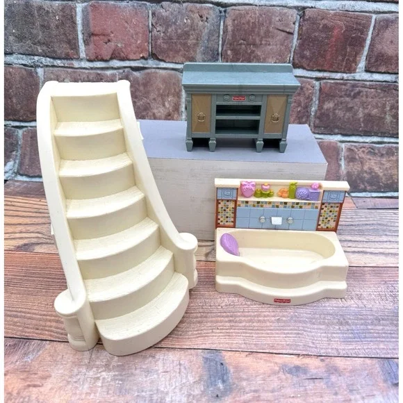 Fisher Price Loving Family Dollhouse Replacement Staircase Bathtub Dining Hutch