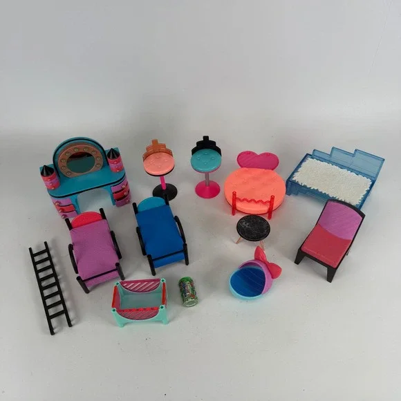 LOL Surprise Dollhouse Furniture Lot 11pc Vanity Beds Stools Accessories MGA