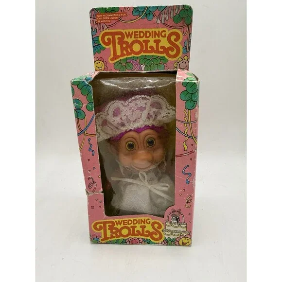 Vintage Toy N’ Things Wedding Trolls Bride Doll In Wedding Dress #4106 NIB 5”