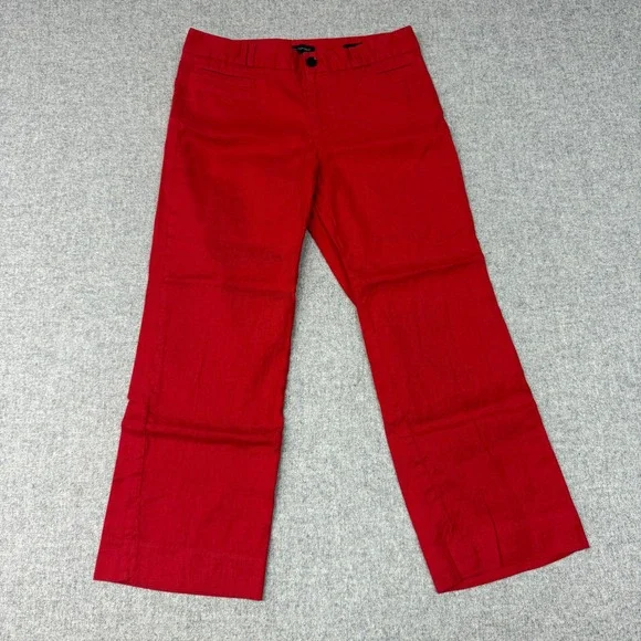 Banana Republic Logan Crop Pants Size 4 Red Linen Cotton Stretch Trousers 0504
