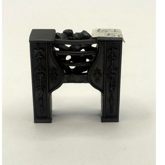 Vintage Dollhouse Fireplace Artisan Signed Black Cast‎ Iron Style 1:12 Scale