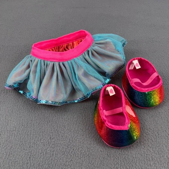 Build-A-Bear Workshop Tutu and Shoes Set‎ Unisex OS Rainbow Sequin Glitter Mesh