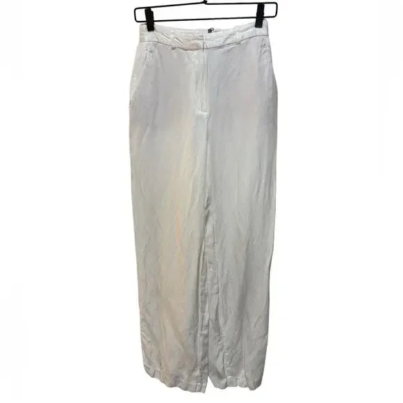 Zara Off-White Shiny Straight Leg Linen Trouser Pants Size XS