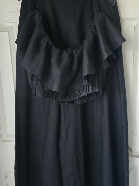 Banana Republic Black 100% Linen Wide Leg Pants & Ruffle Crop Top Set