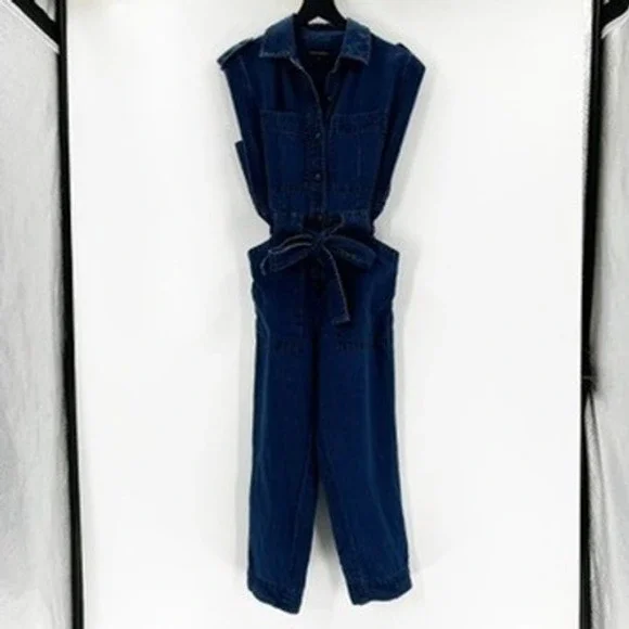 Banana Republic Sleeveless Denim Utility Jumpsuit‎ Tie Waist XS Blue