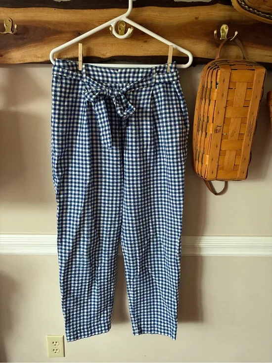 Banana Republic Gingham Check Blue White Ankle Pants 6