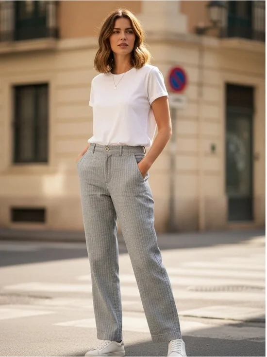 Banana Republic Linen Cotton Blend Pinstripe Straight Leg Pants Size 32