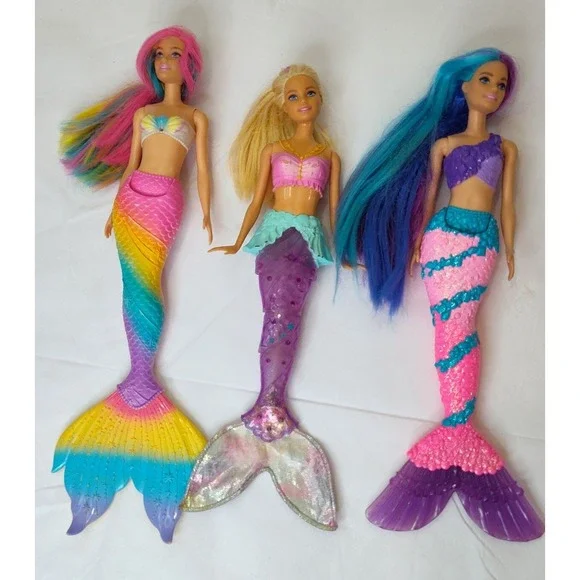 ☑️Barbie Dreamtopia Mermaids Lot Of 3 Colorful See Pictures Moves Limits Battery