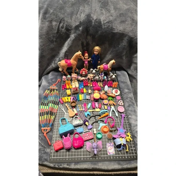 Barbie Chelsea Doll Accessory Lot Horses Pets Shoes Food Bags 100+ Pieces