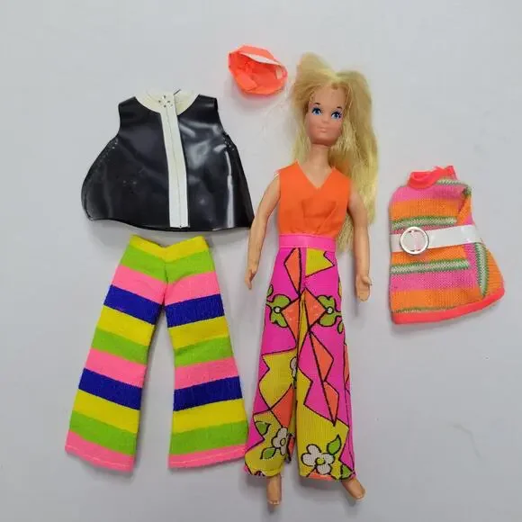 Mattel Rock Flowers Heather Doll 6.5” w/ extra outfits hat vest pants Mini Dress