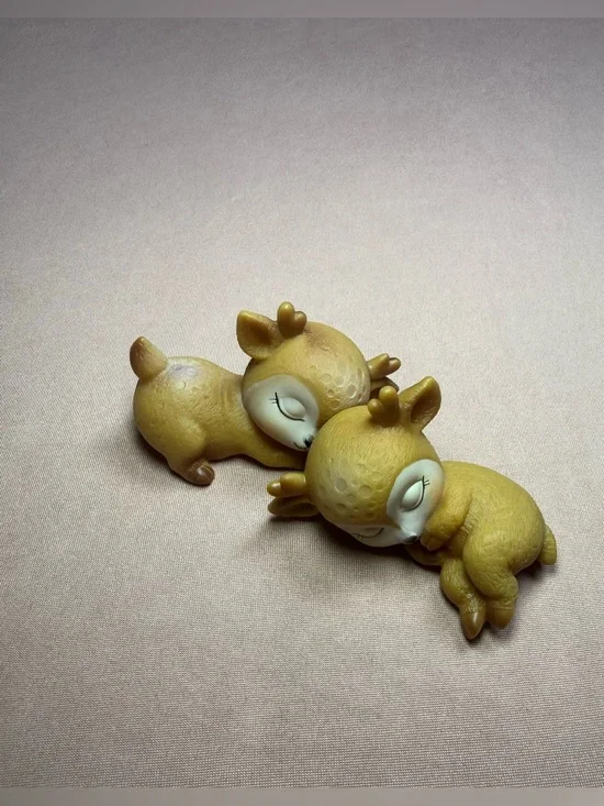 2 Piece Adorable Silicone Lovely Sleeping Deer Fawn Figurines Toys Collectibles