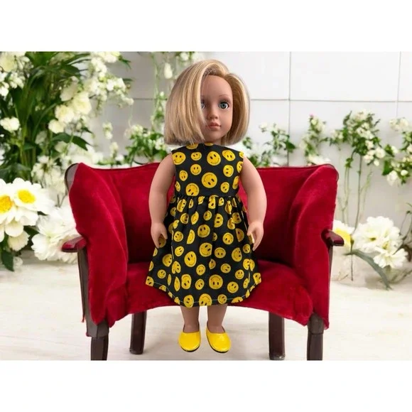 18 in Doll Smiley Face Emoji Dress Fits ‎ American Girl Dolls Handmade W/ Shoes
