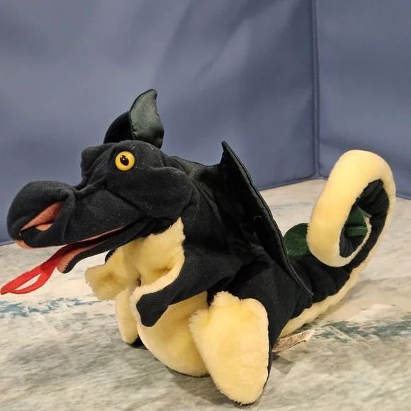 Folkmanis Dragon Hand Puppet Dark Green Black Plush‎ Fantasy Puppet Toy