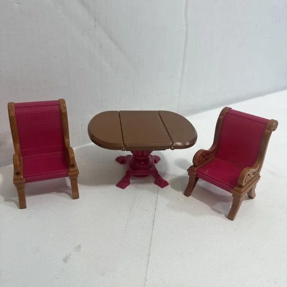 Fisher-Price‎ Loving Family dollhouse furniture Dining Room Table Red Chairs