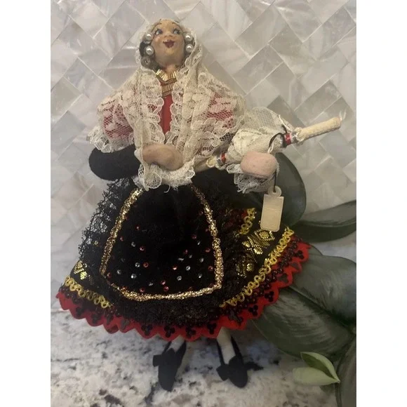 VTG Spanish Souvenir Folk Doll Fiesta Madrid Hand‎ Painted Face Original Tag