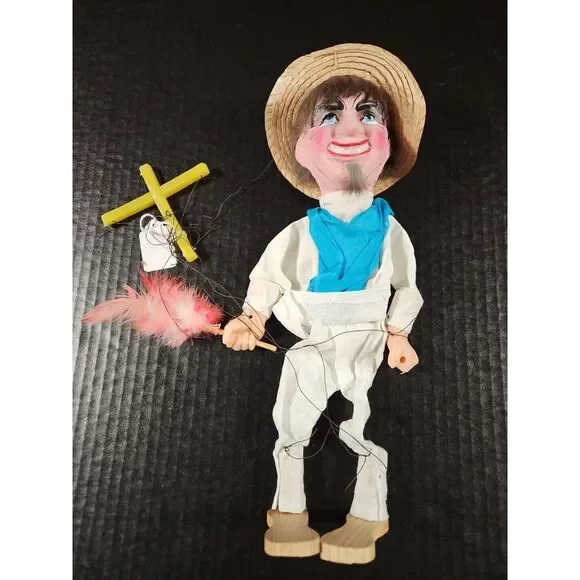 Vintage Marionette Mexican String Puppet Man‎ with Sombrero (Tangled Strings)