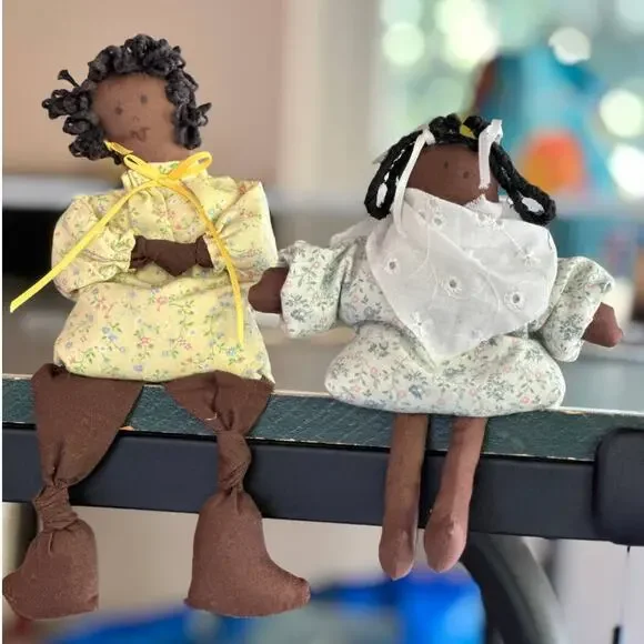 Sachet Cloth Rag Dolls Folk Art Black African American Girls Braids Shelf Sitter