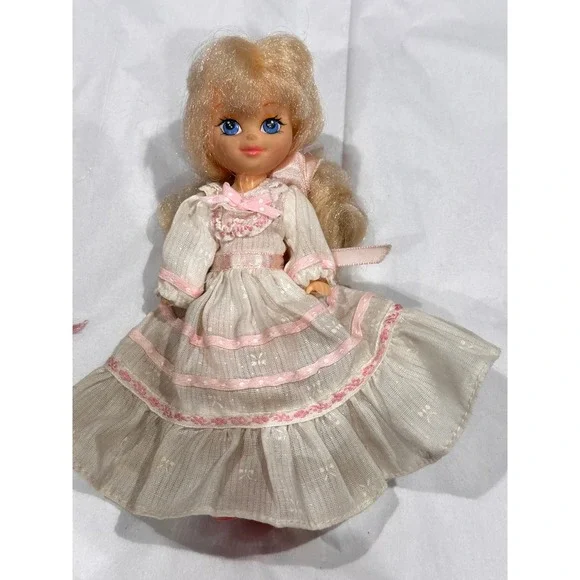 Vintage Bradley Inc Blonde Doll Blue Eyes White Pink Lace Victorian Dress Shoes