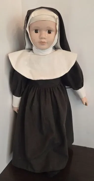 Vtg Nun Doll 16” Porcelain Face Hands Legs Chest Habit & Socks Incl. Unmarked