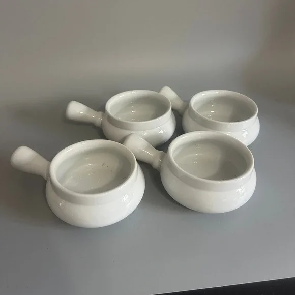 Sur La Table Everyday Porcelain French Onion Soup Bowls White Set of 4 Handle