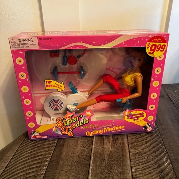 Vintage‎ Super Models Keep Fit Musical Cycling Machine Doll Bike Set New