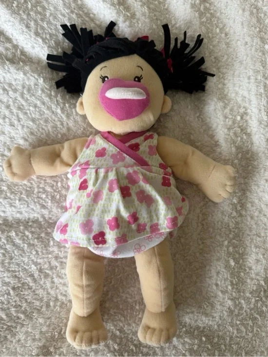 Manhattan Toy Baby Stella Brunette Doll 15” Floral Dress + Magnetic Pacifier
