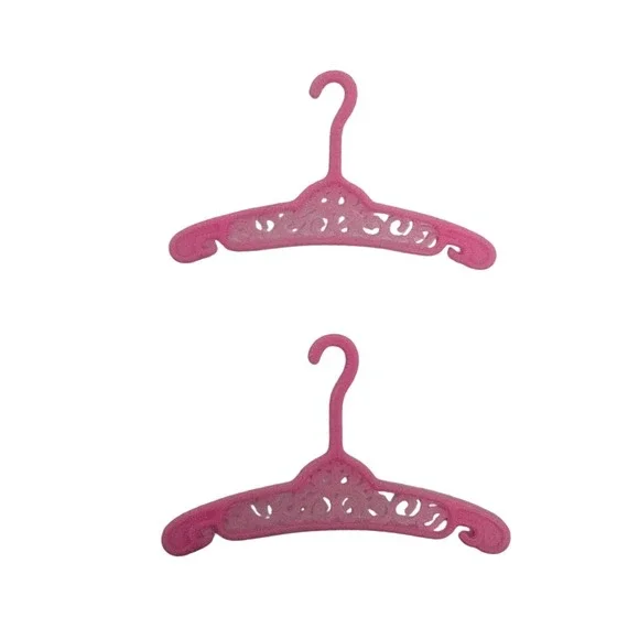Vintage Barbie Pink Doll Clothes Hangers Lot of‎ 2 Miniature Toy Hangers