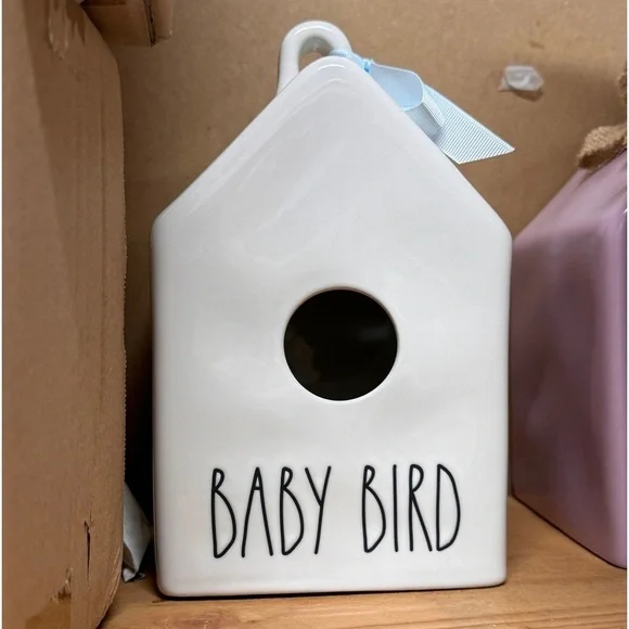 Rae Dunn - 2 bird print “Baby Bird” Ceramic Bird House