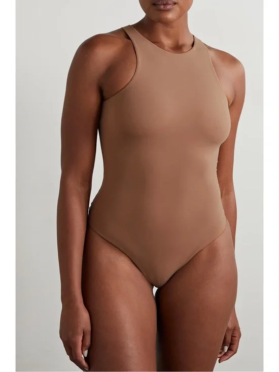 SKIMS High-Neck One-Piece Swimsuit in Chestnut Brown