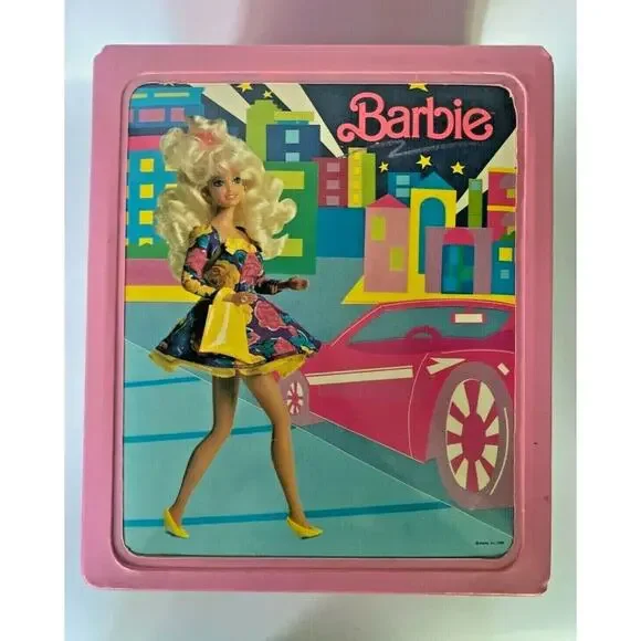 Vintage 1989 Mattel Barbie Doll Pink Fashion Vinyl Carry Case Trunk Wardrobe BD7