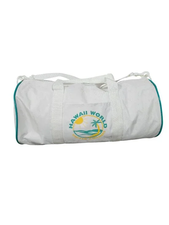 Vintage Hawaii World United Airlines Duffel Bag White With Teal Accents
