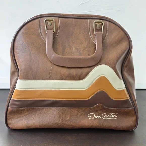 Vintage Brunswick Don Carter Wave Bowling Ball Bag Brown / Tan / Cream Retro