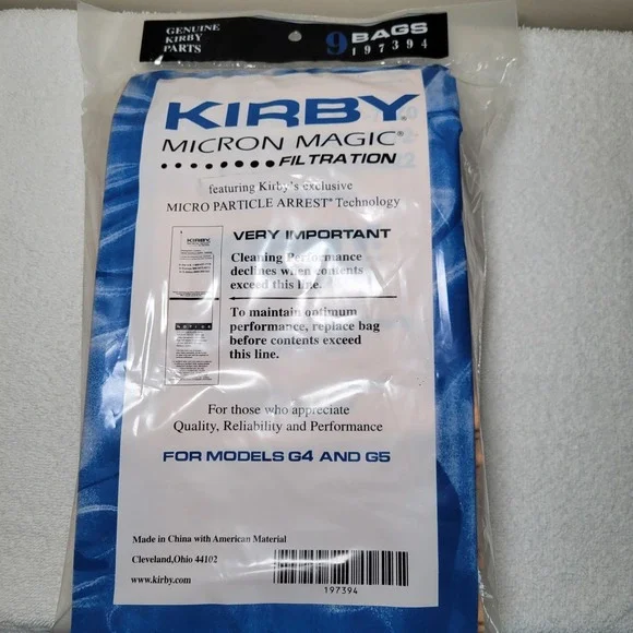 Kirby Micron Magic Filtration Vacuum Bags 9 Pack‎ Genuine Parts 197394 G4 G5